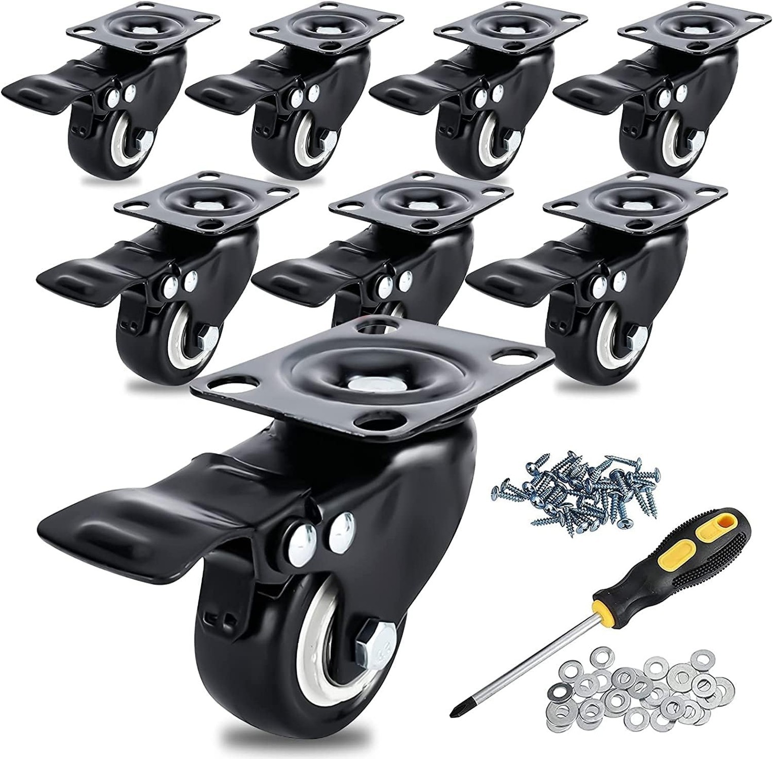 Yaeccc 8 Pack 2" Caster Wheels, Heavy Duty Swivel Plate Casters with Brake,PU...