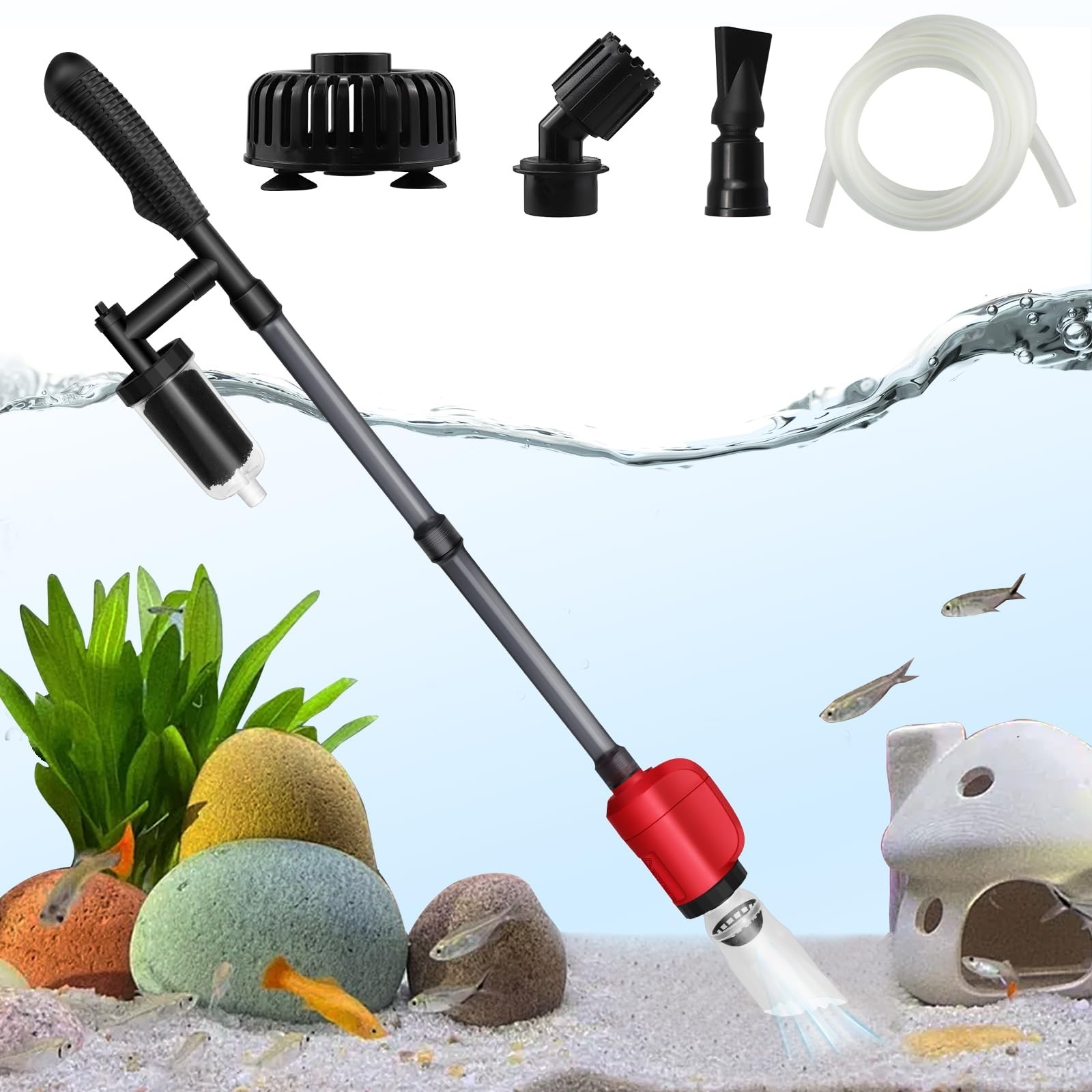 Electric Aquarium Vacuum Gravel Cleaner,6-in-1 Multifuction 36W Fish Tank Gra...