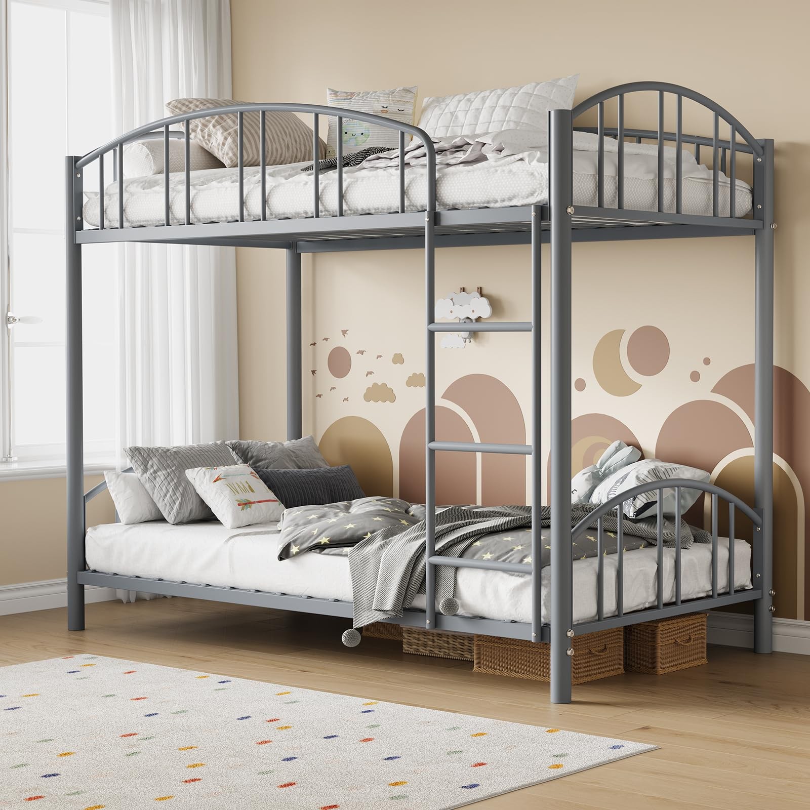 Metal Bunk Bed Twin Over Twin Bunkbeds Frame Sturdy Steel Bed for Kids Boys Girl