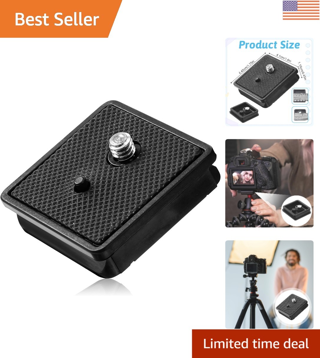 Sturdy Black Tripod Quick Release Mount for Cameras - 41x44.5mm Adaptability