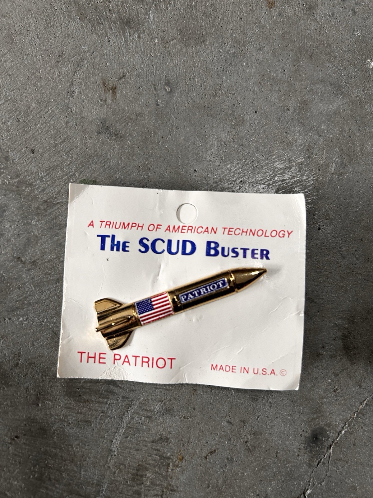 Vintage Old Stock on Card Patriot Missile SCUD Buster Military Defense Pin