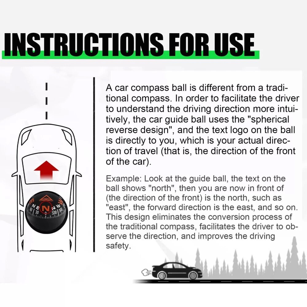 Adjustable Night Car Compass, Car Dashboard Compass Ball with Slope Meter