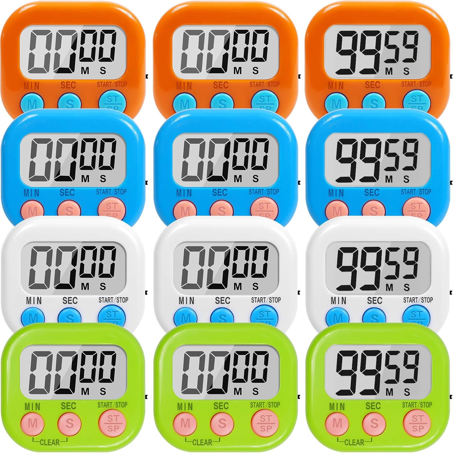 12 Pack Multi-Function Digital Timers, Magnetic Large LCD Display Loud Alarm Cou