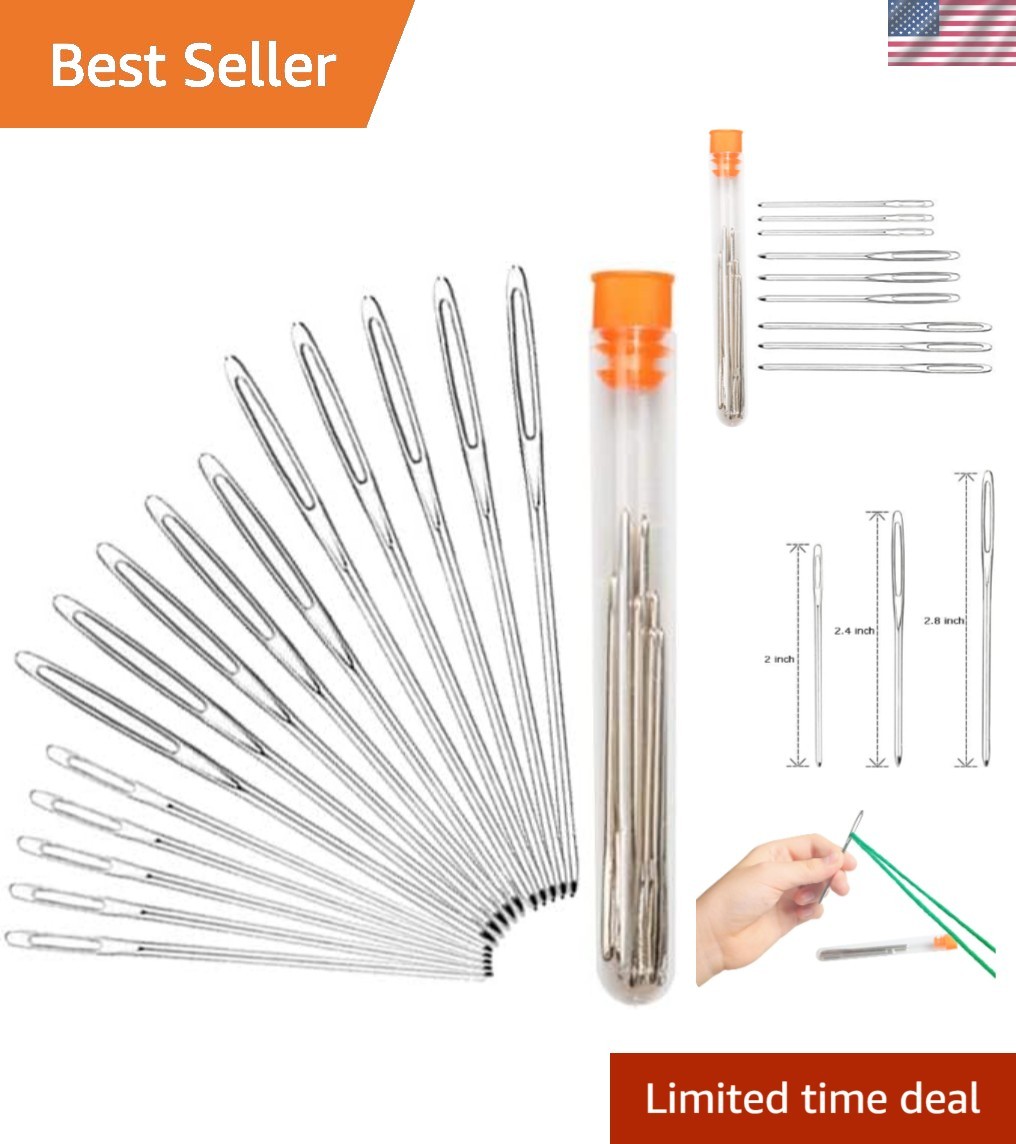 Large-Eye Blunt Needles, 15 Piece Set - Easy Threading & Storage Bottle Included
