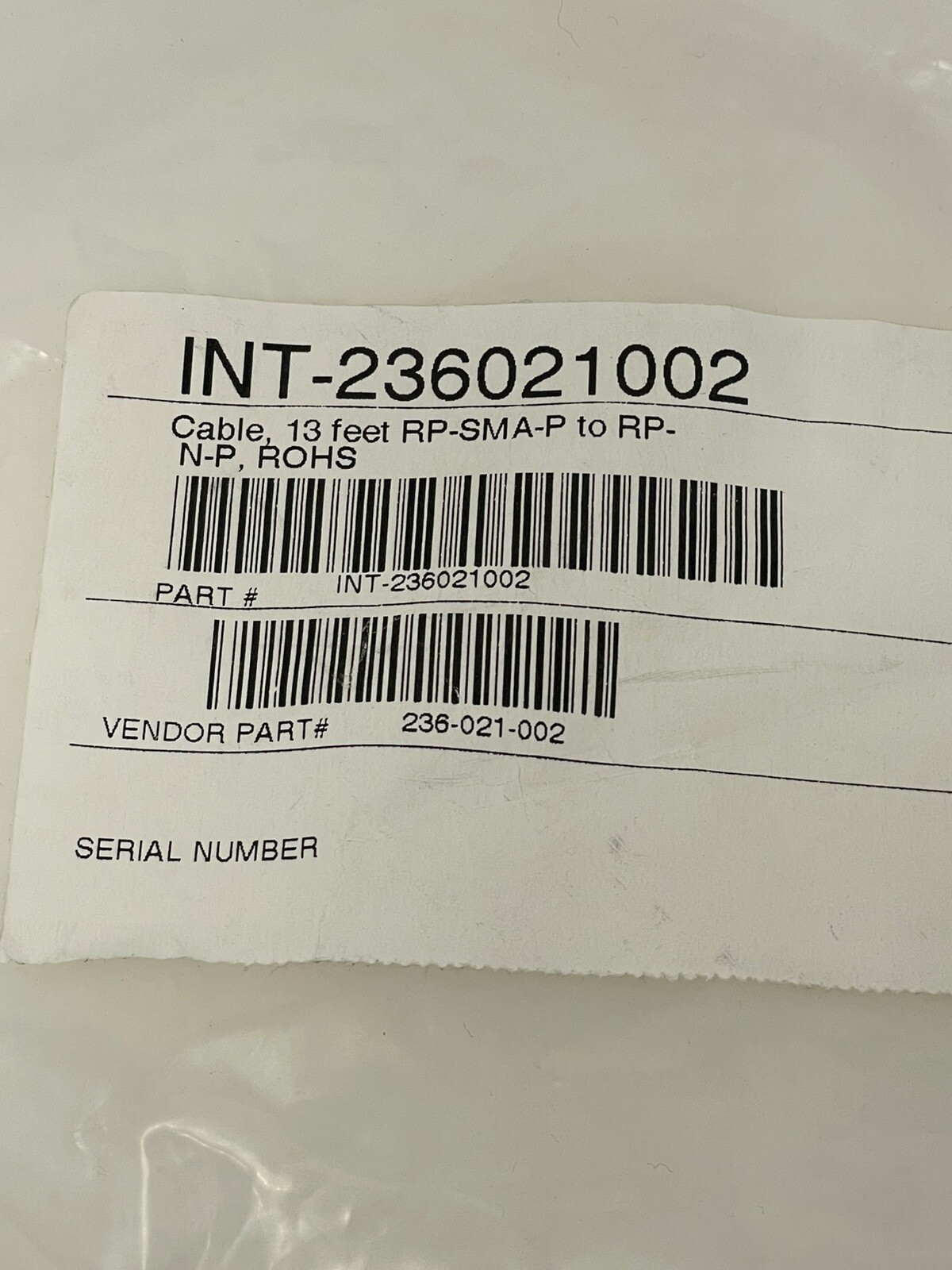 Intermec Cable 13 feet RP-SMA-P to RP-N-P ROCH 236-021-002 New