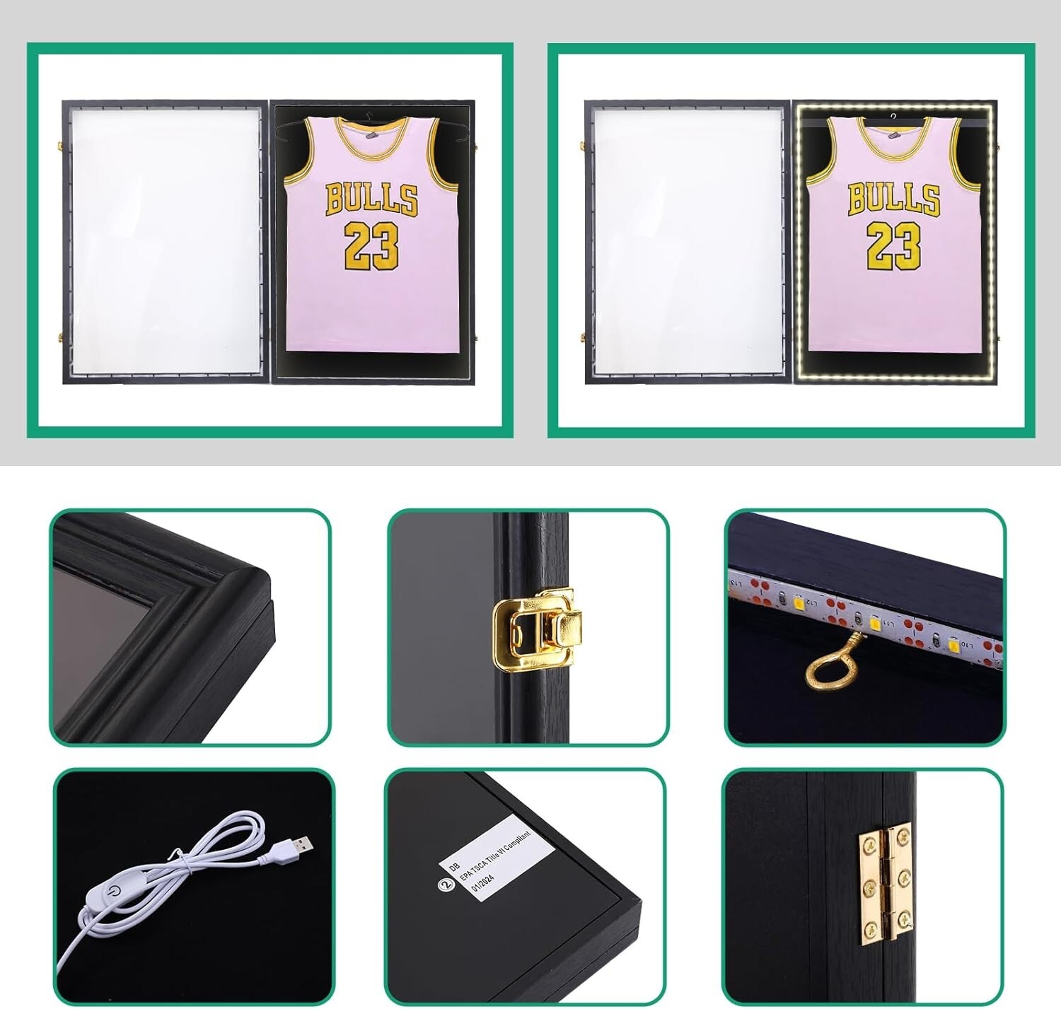 Jersey Frame LED Display Case Shadow Box with LED Light 4-Pack