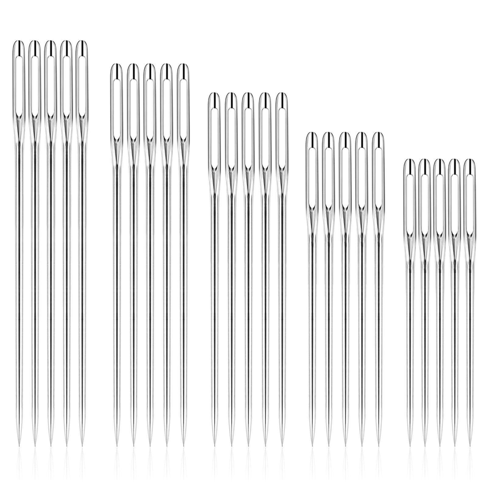 50 Pcs Sewing Needles Large Eye Hand Sewing, 5 Sizes Embroidery Needles Silvery
