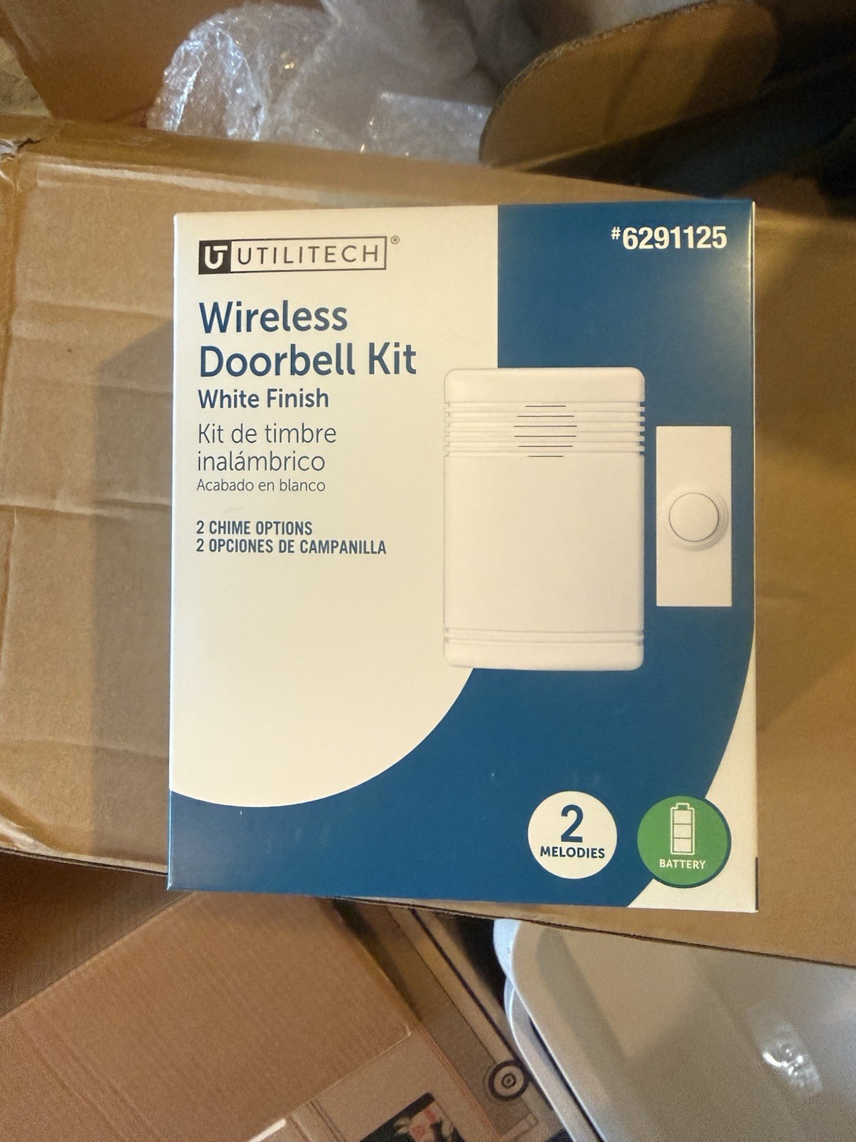 Wireless Doorbell Kit, battery operated, 2 melodies #6291125 UTILITECH White