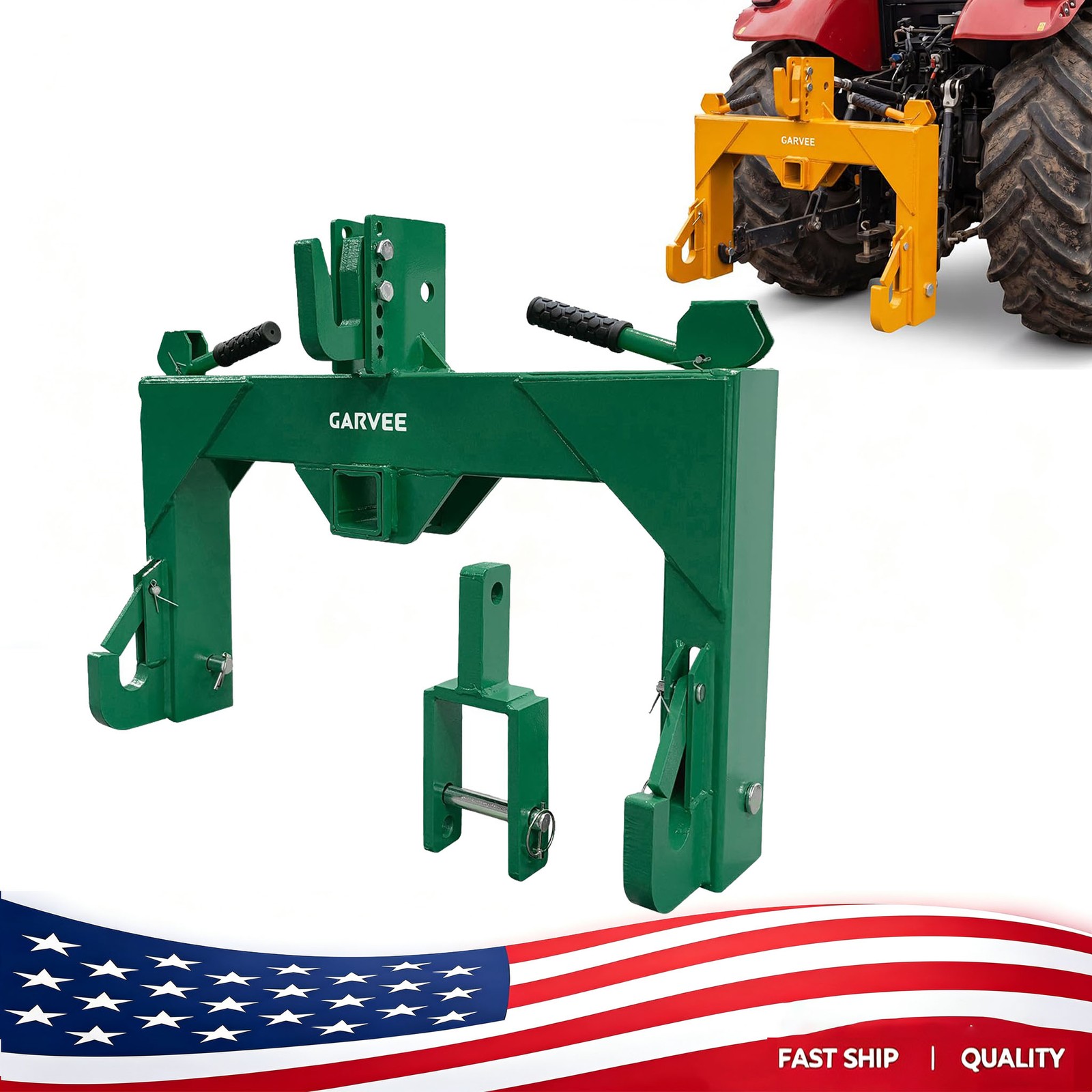 3 Point Quick Hitch Tool Set for Cat 1 Tractors W/ 2" Receiver 3000 lbs Capacity