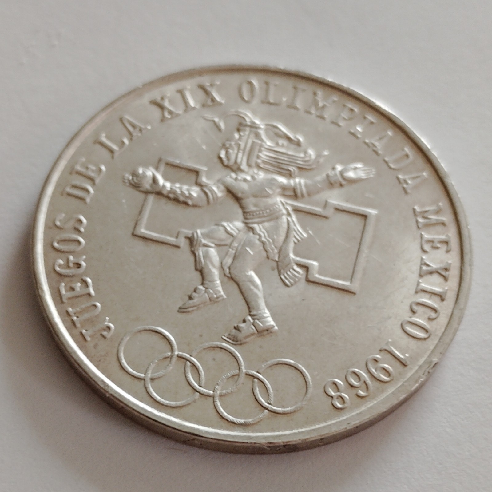 1968 Mexico XIX Olympic Games Aztec Ball Player BIG 25 Pesos Silver Coin i101169