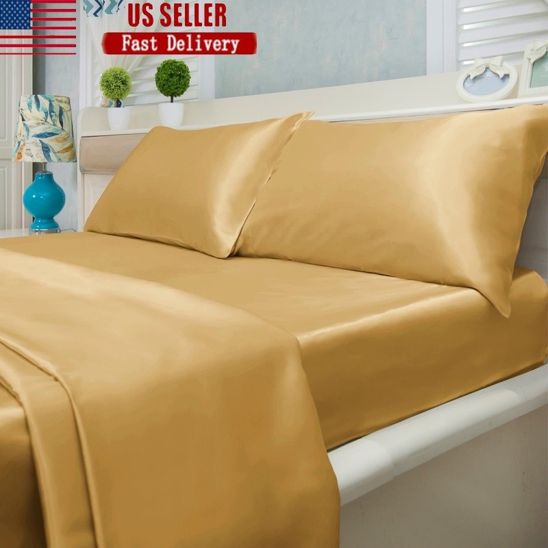 Satin Sheet Set Soft Silky Deep Pocket Hypoallergenic Easy Care 4 Piece New