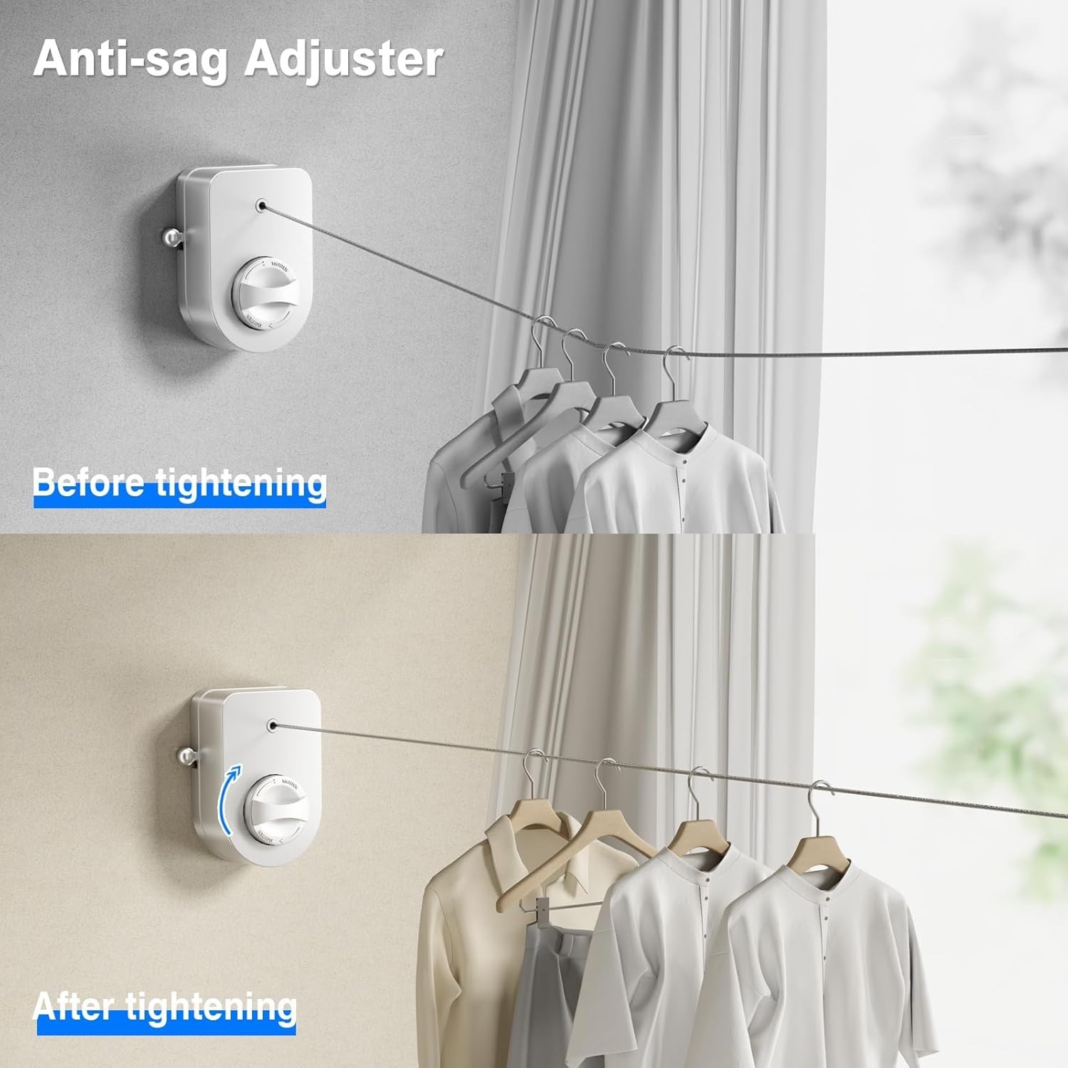 Stainless Steel Retractable Clothesline - 13.8 ft Non-Sagging Solution