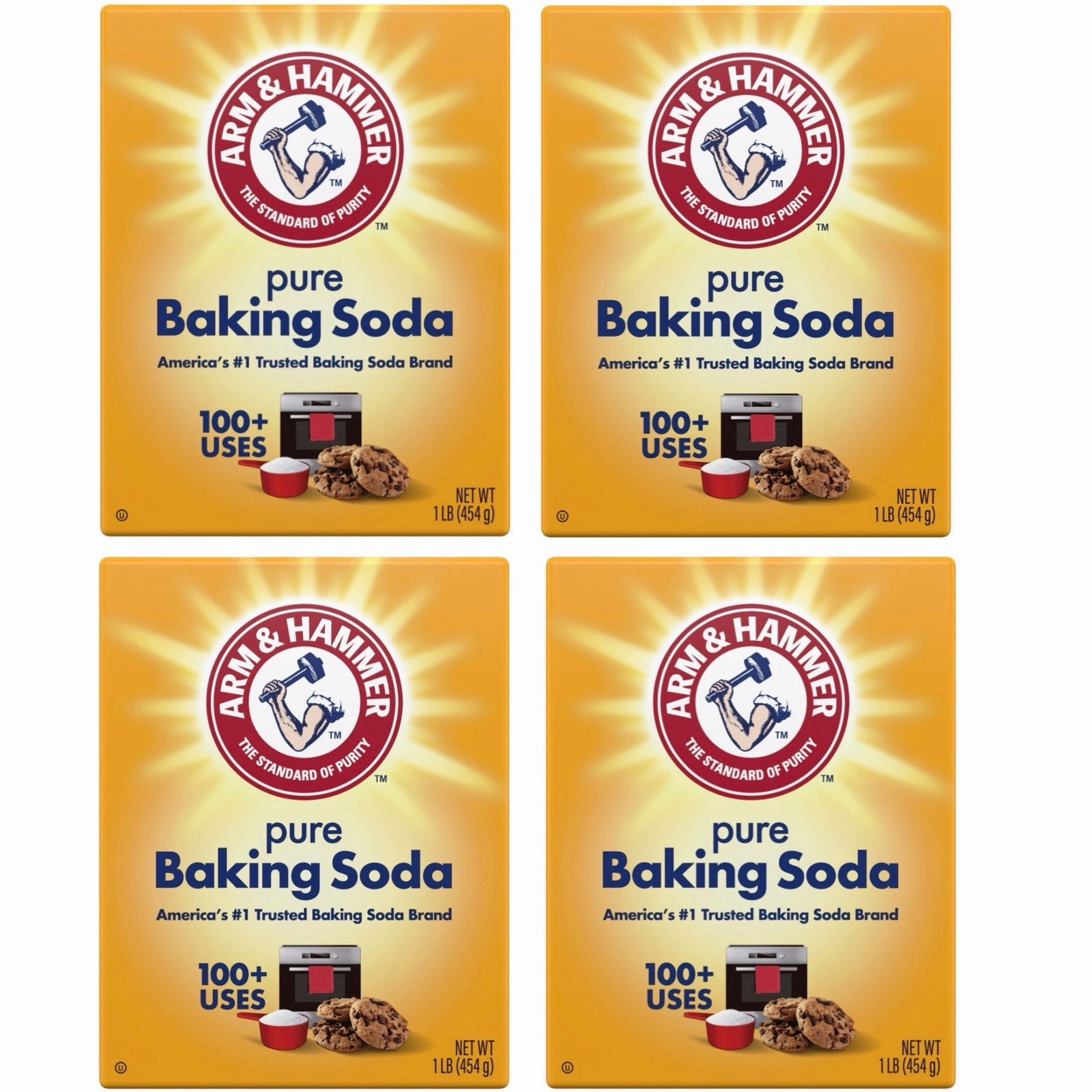 Arm & Hammer Baking Soda, Sodium Bicarbonate Powder, 1 lb, 4 Boxes, 4 lbs Total