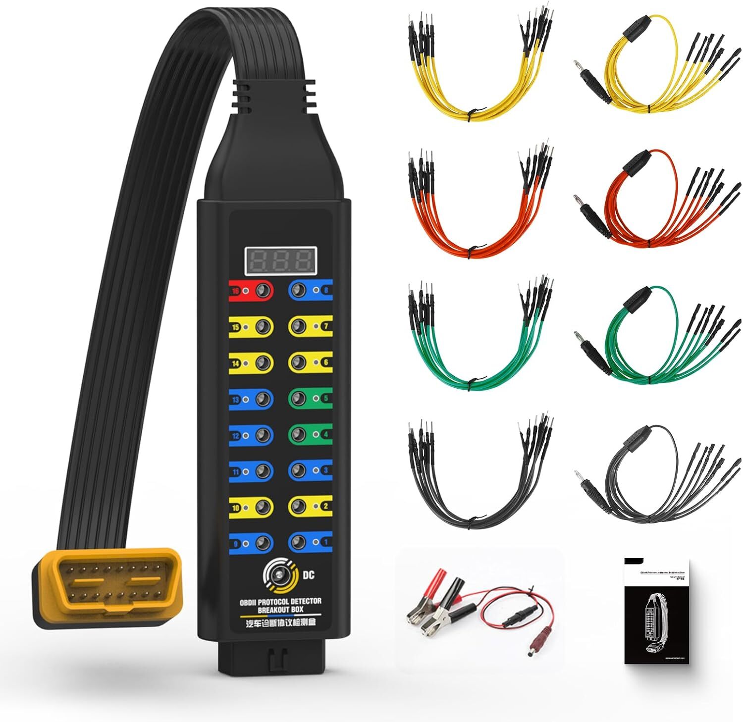 AUTOOL OBD2 Breakout Box Car OBDII Protocol Detector 16-Pin CAN Diagnostic Tool