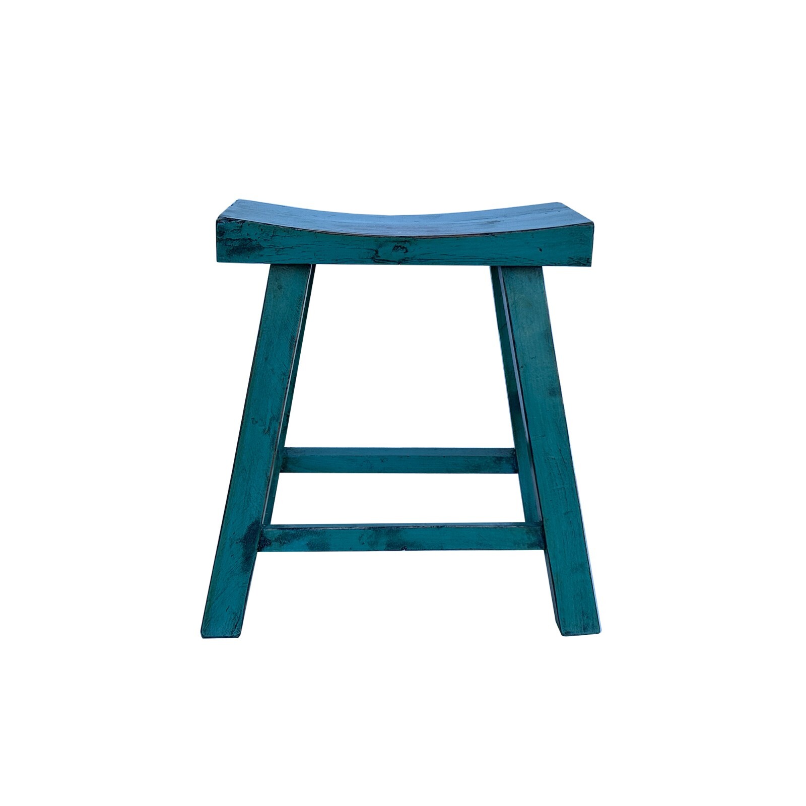 Distressed Teal Blue Rectangle Backless Slim Stool Bench Side Table JK327