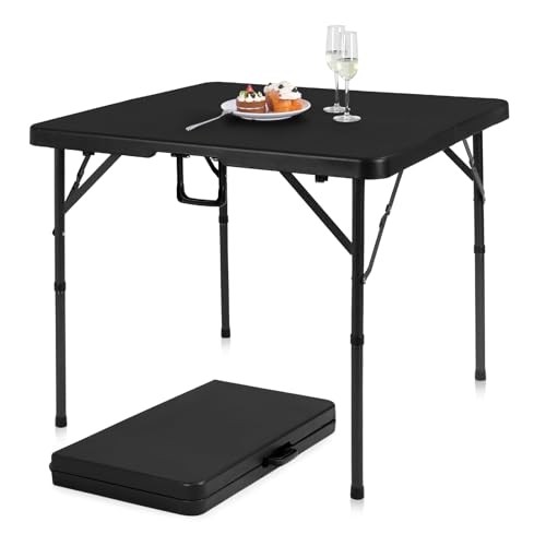 34" Folding Card Table Square Foldable Table Plastic Portable with Black