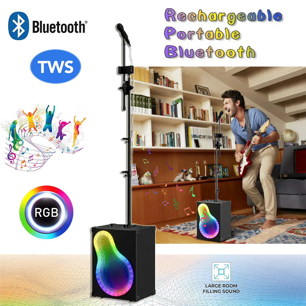 6.5" Powerful Bluetooth Speaker Karaoke PA System w/ Mic & Mobile Phone Stand