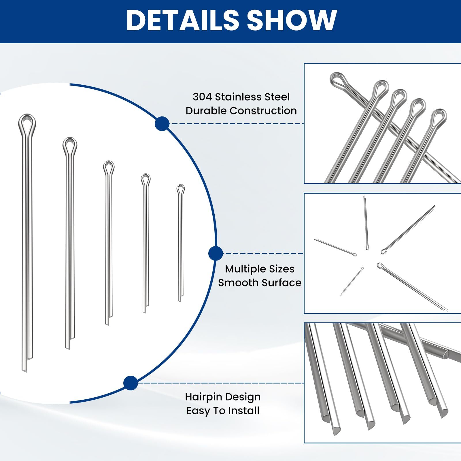 50 Pcs Cotter Pin Assortment Kit Stainless Steel Small Hardware Cotter Pins S...