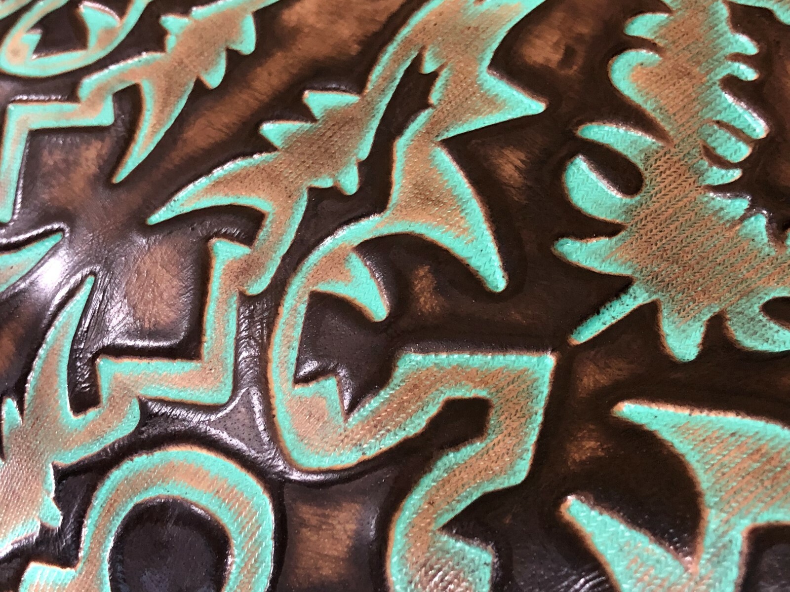 Embossed Leather Laredo Turquoise Brown, Custom Cuts, Leather Sheets Emboss