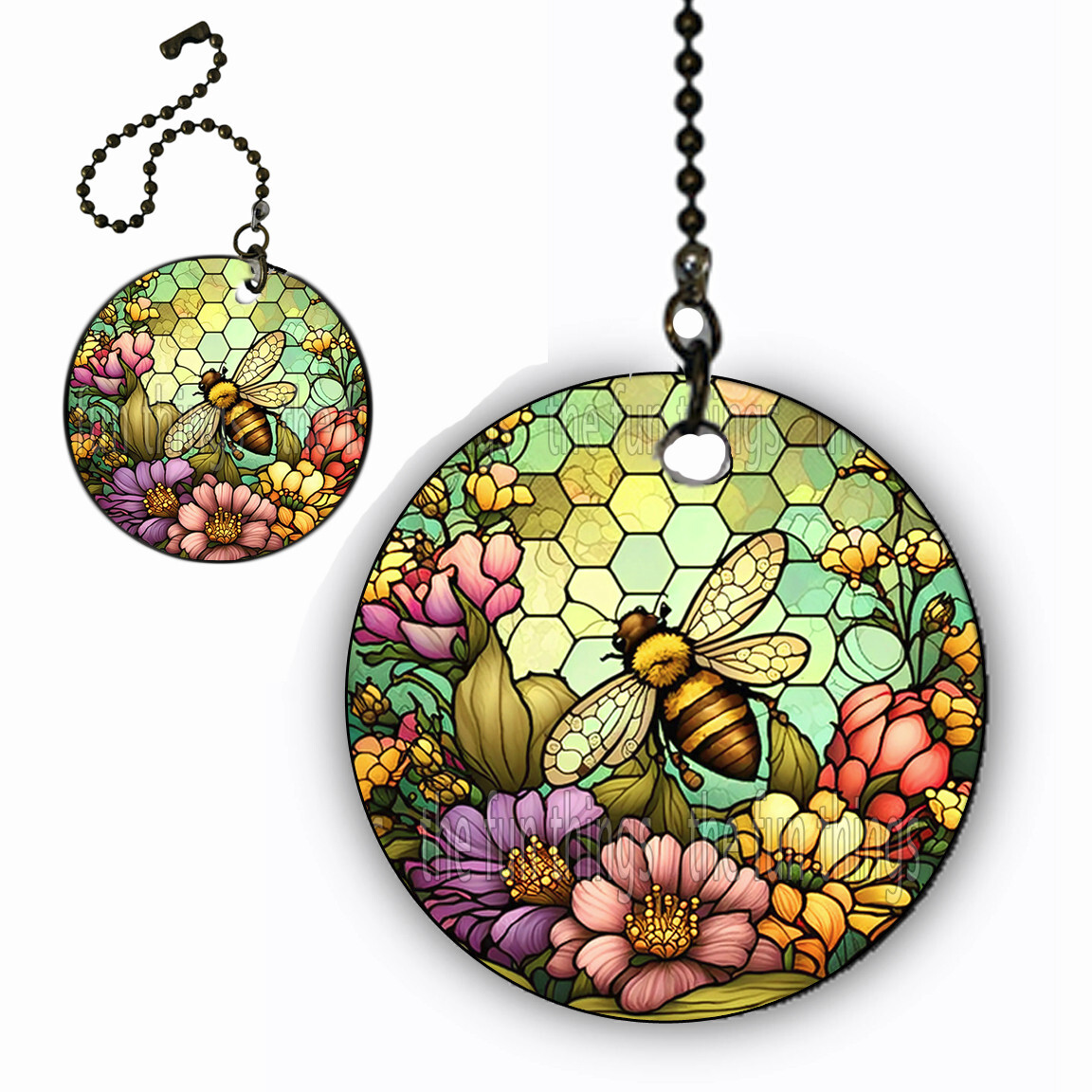 Bee Bumblebee Art Print 2-Sided Ceiling Fan Lighting Pull Chain 6" Extension