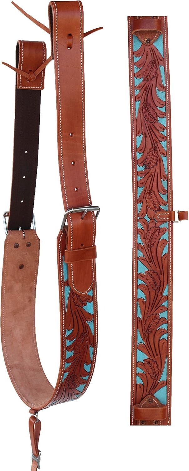 Western Girth Leather Rear Cinch Latigo Waffle Hand Carved Flank.
