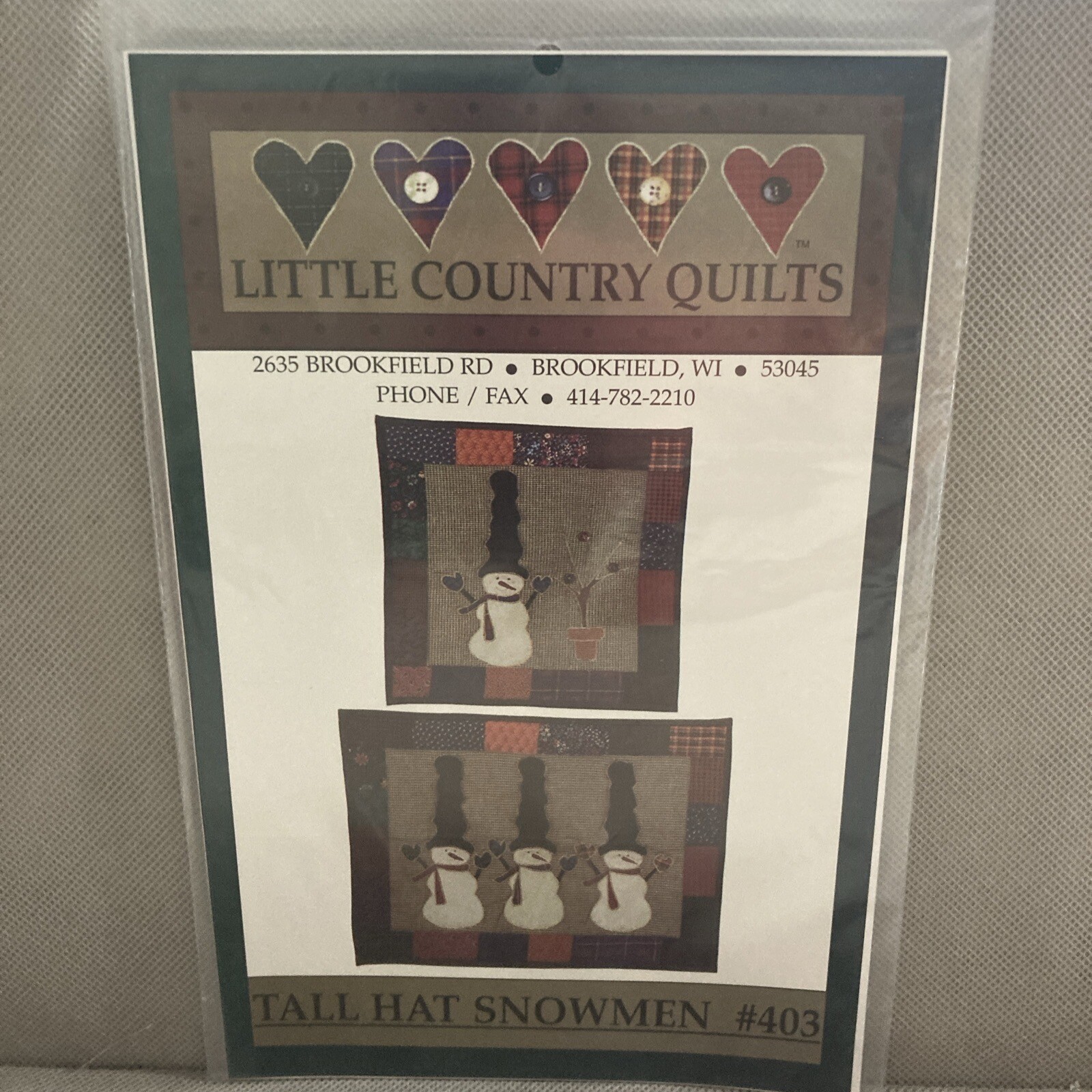 NEW 1997 Little Country Quilts Sewing Pattern 403 Tall Hat Snowmen Quilts