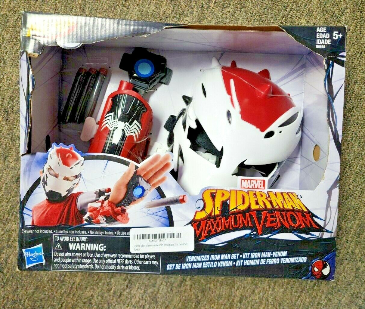 New Nerf Marvel Spider-Man Maximum Venom Iron Man Mask Wrist Blaster Nonmint Box