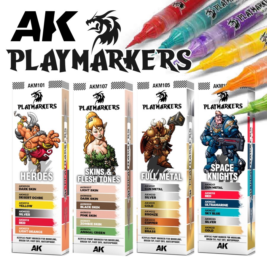 AK Interactive: PLAYMARKERS - Acrylic Paint Marker - 34 Markers - Sets & Singles