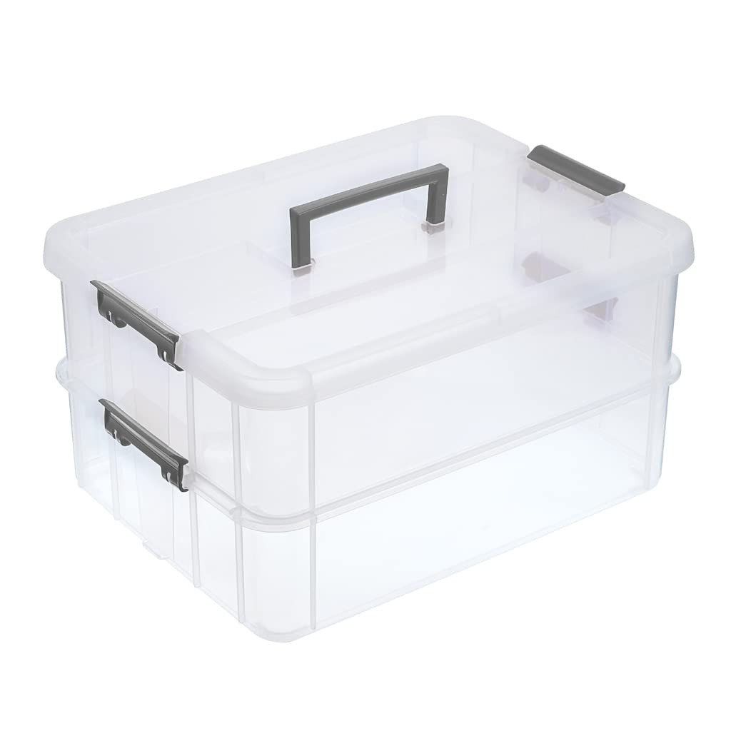 2 Layer Stack & Carry Box Plastic Multipurpose Portable Storage Container Box Ha