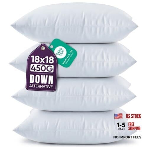 Beddora Throw Pillows (Set of White) 18x18 Pillow Inserts Down 18x18 Inch 4
