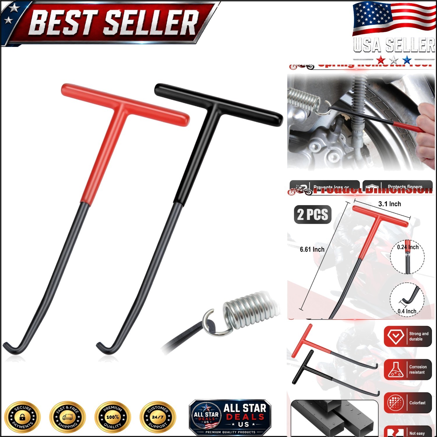 Compact Motorcycle Exhaust Spring Removal Tools - T-Handle, Lightweight Design