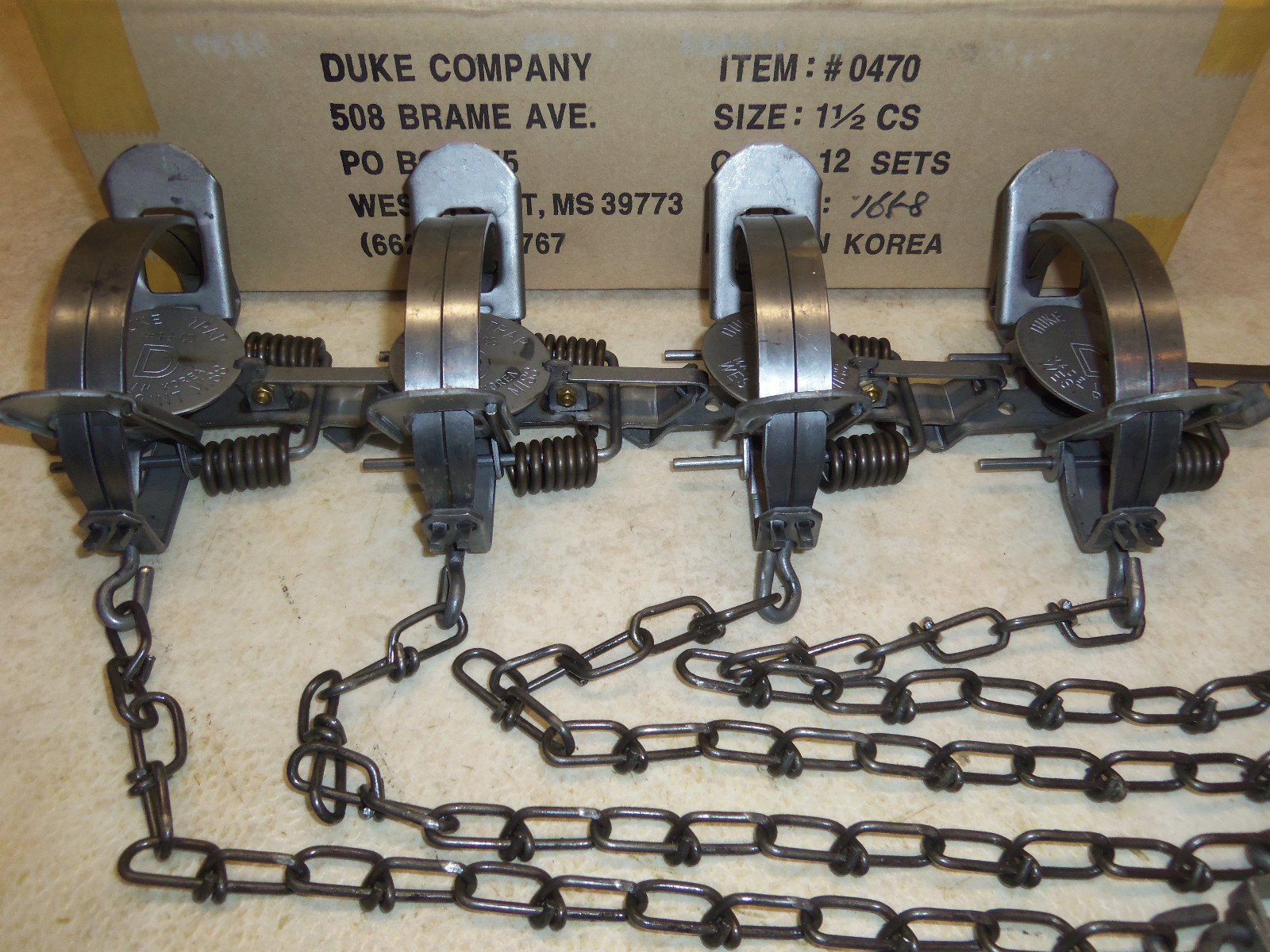 4 Duke #1 1/2 Coil Spring Traps 0470 Raccoon Fox Nutria Trapping Mink 4 3/4"