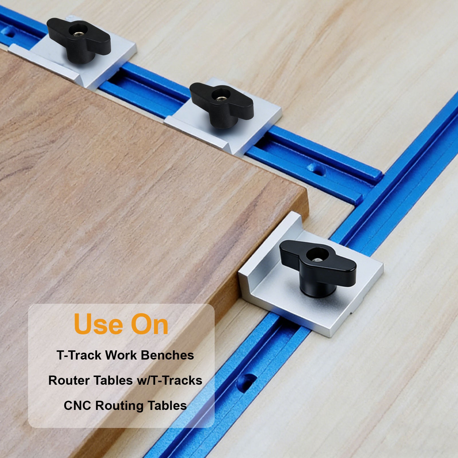 4PCS T-Track Stop Block Set w/ Bolts & Knobs Woodworking Fence Positioning Tool