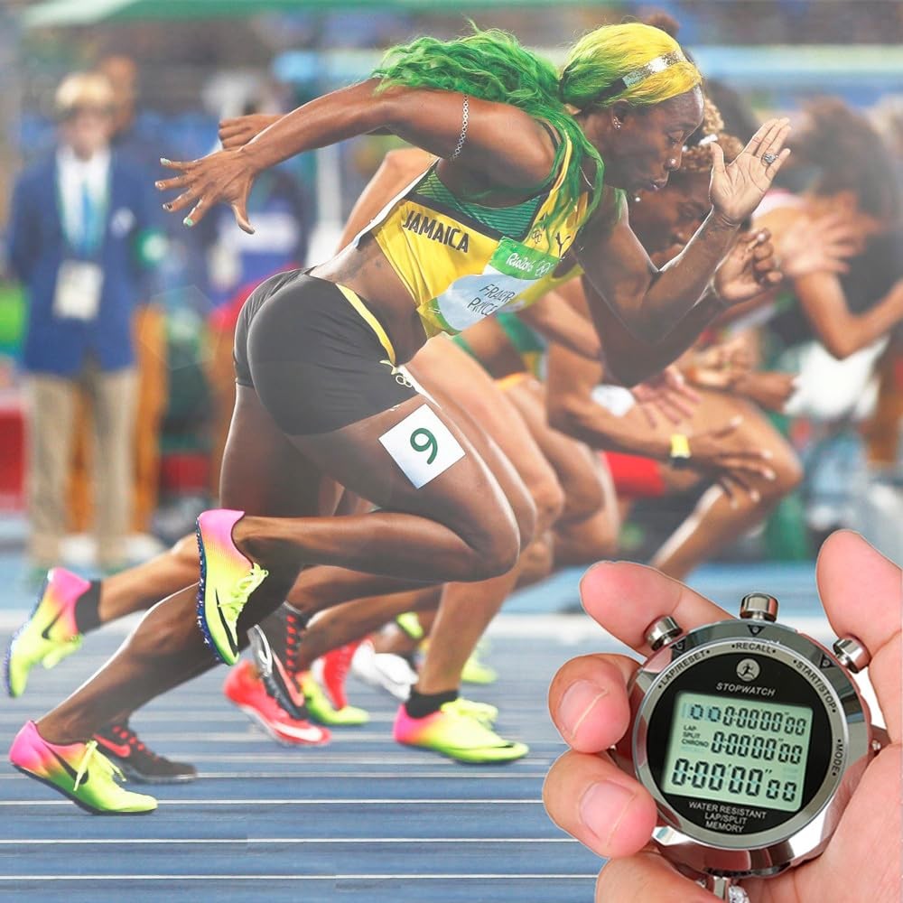 Stopwatch Timer, Digital Stop Watch with 0.01second Timing, Metal 10 Lap Memo...