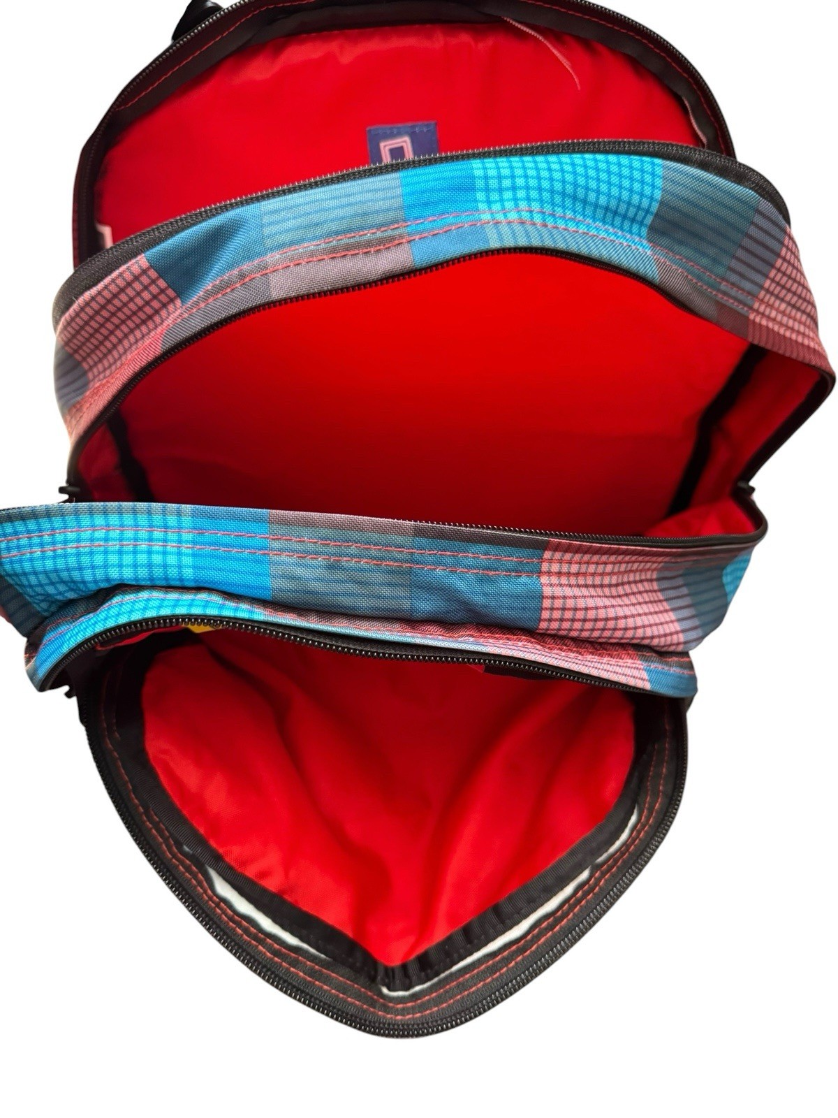 North Face Backpack Colorful Multi Plaid 9 Pockets For Computer & Gear Mesh Back