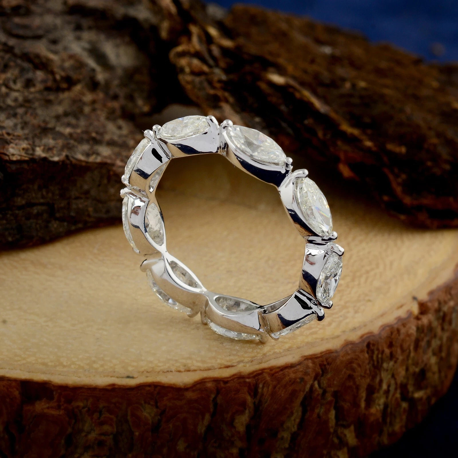 3.00CT Marquise Cut Natural Diamond 14K White Gold Eternity Band Ring