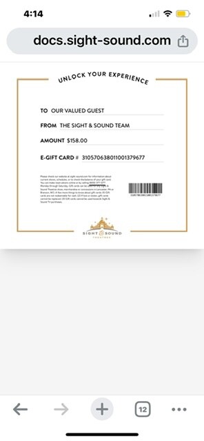 Sight and Sound Gift certificate