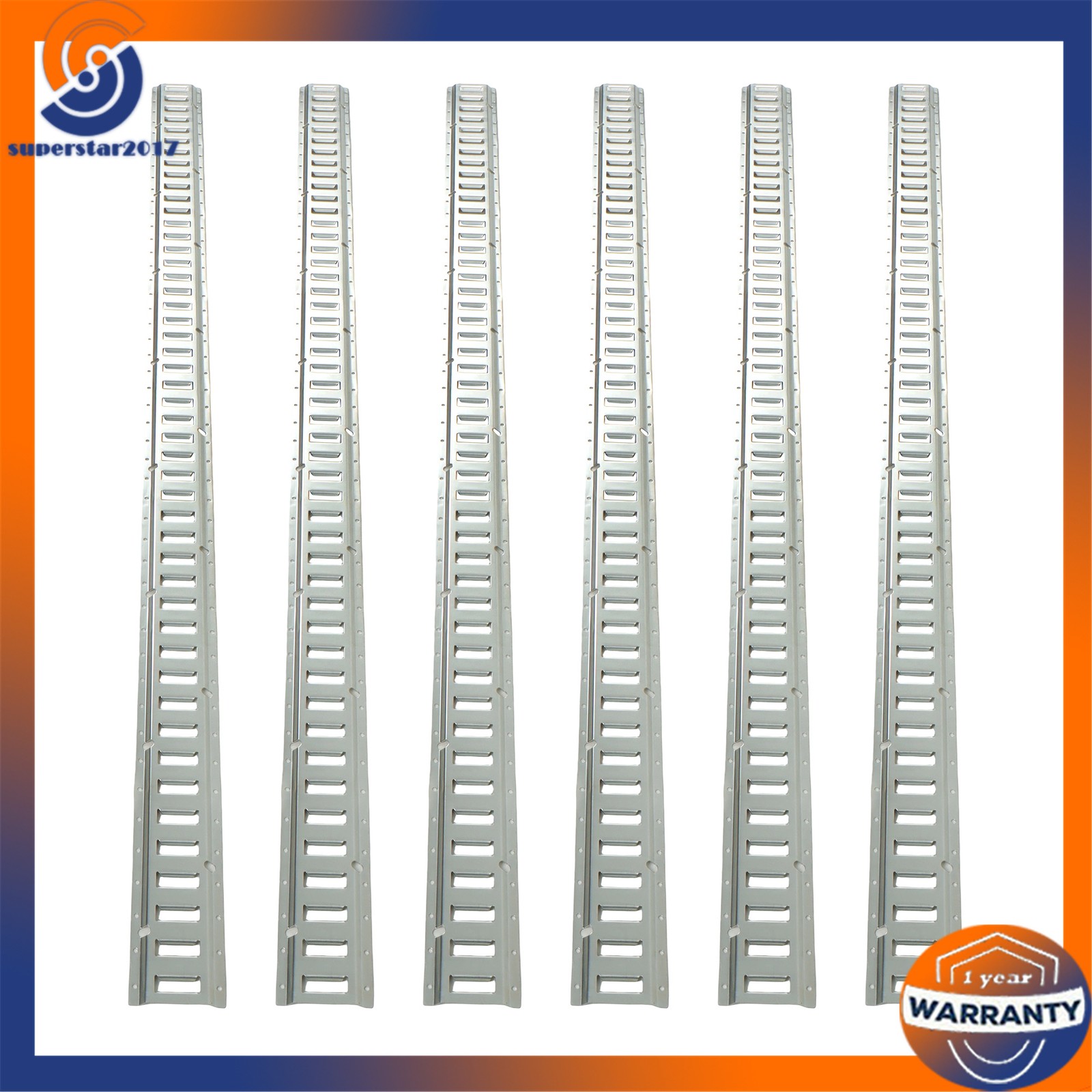 6 Pack 8 Foot Silver E Track Rails, Zinc Plated For Long Cargo Trailer Tie Down