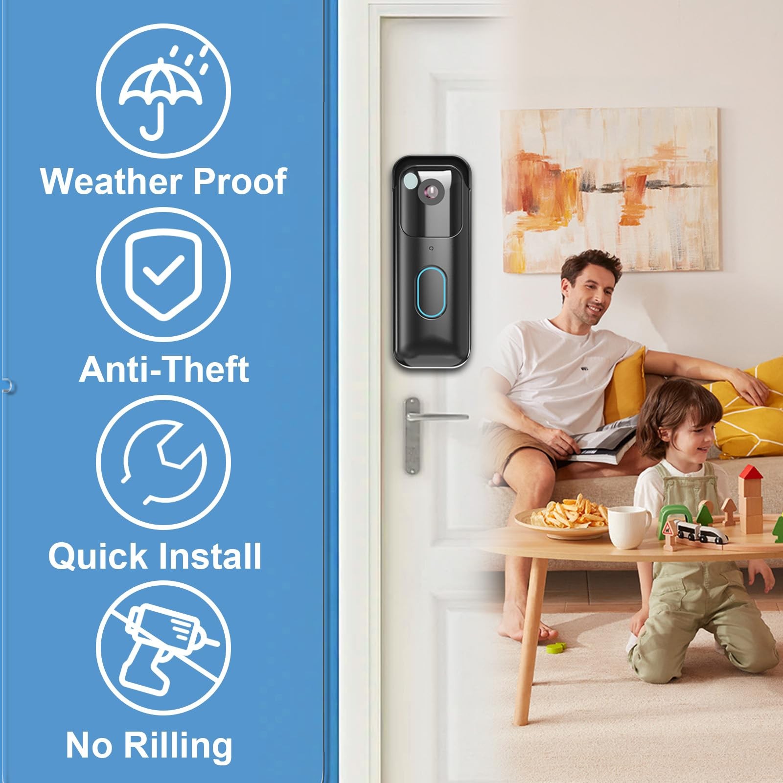 No-Drill Adhesive Doorbell Mount Compatible Mount, Black