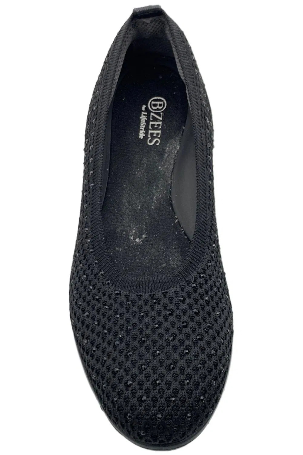 BZees Kallie Mesh Knit Rhinestone Flat Black