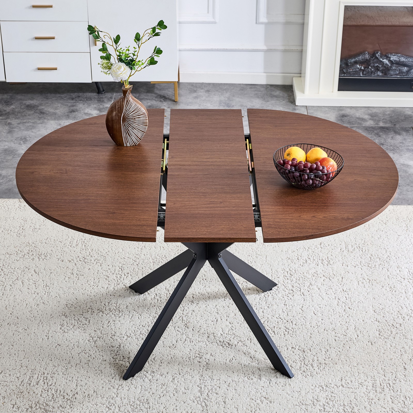 Extendable Round Dining Table - Space-Saving Dining Table with Sturdy Metal L