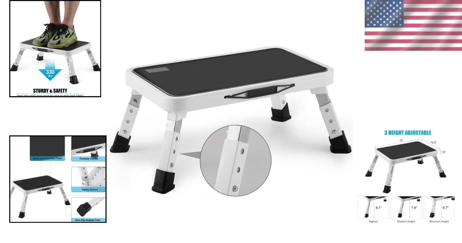 Versatile Folding Step Stool - Height-Adjustable Ladder, 330 lbs Capacity