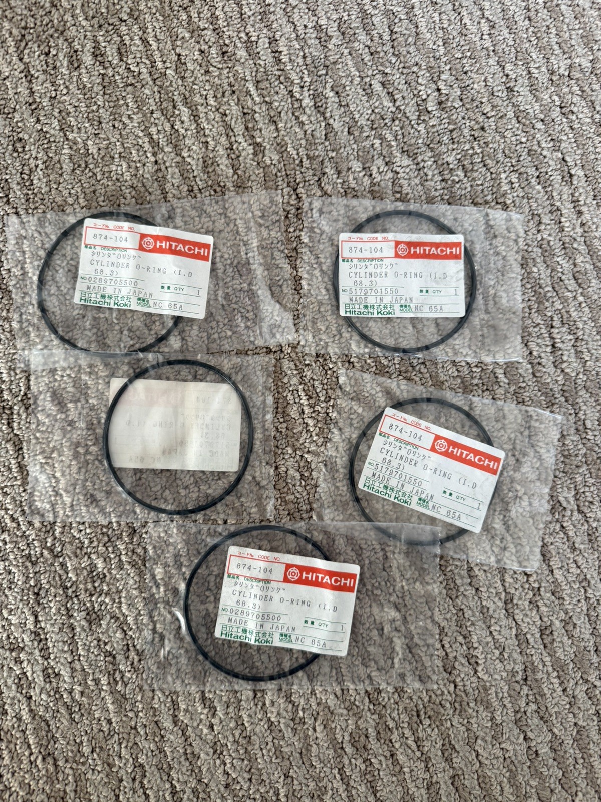 LOT OF 5 HITACHI NC-65A CYLINDER O-RINGS 874-104 Brand New