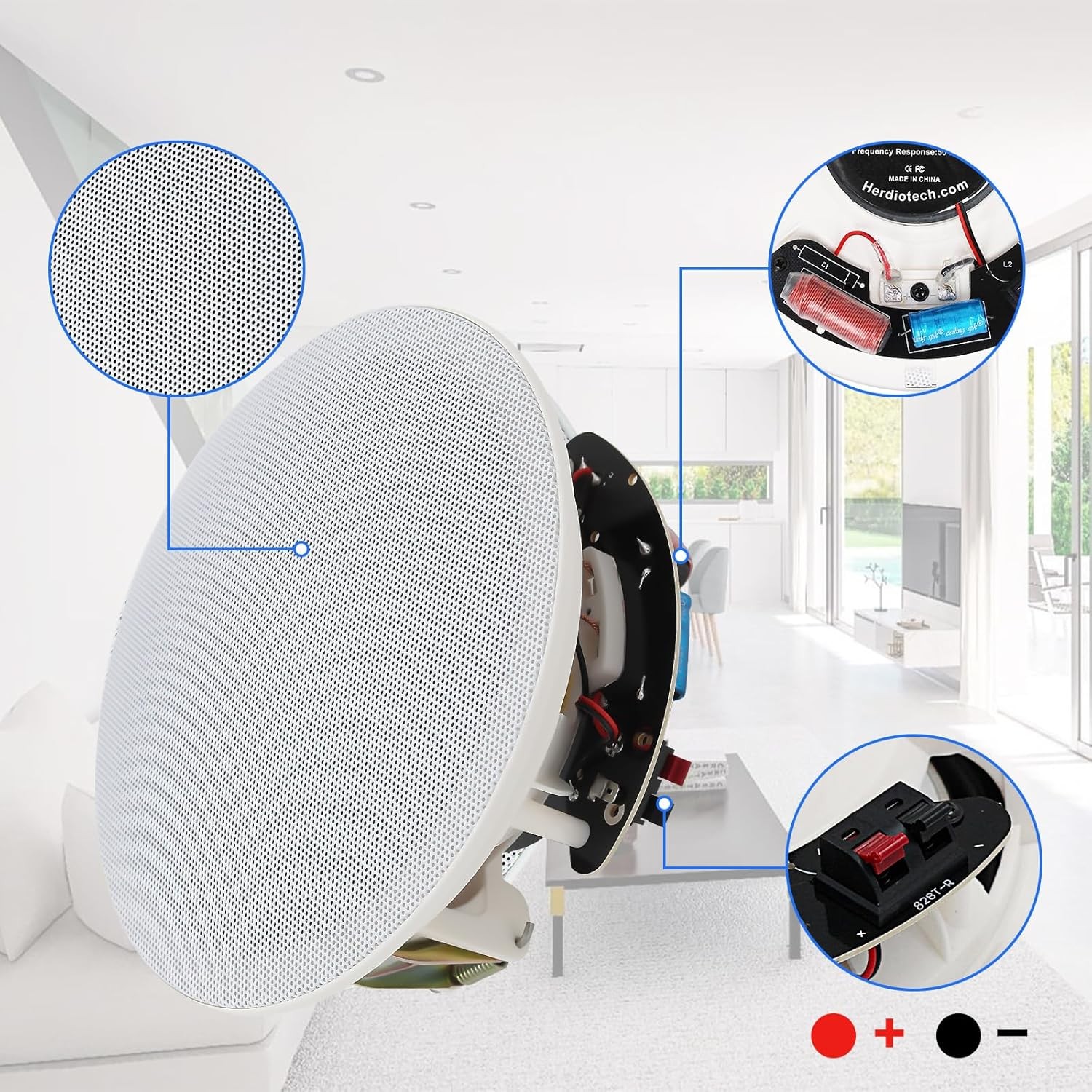 Herdio 2 Pack 8’’ Bluetooth Ceiling Speakers 2-Way Flush Mount 400W for Home
