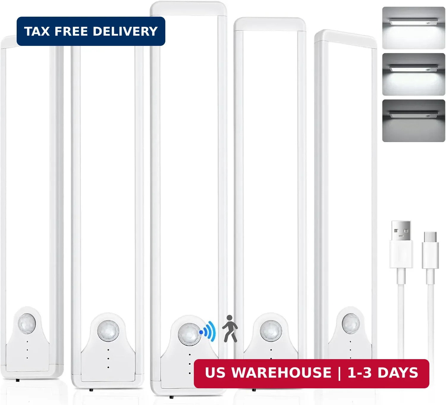 Under Cabinet Lighting, 5 Pack 8 Inch 41 LED Motion Sensor Lights, Rechargea