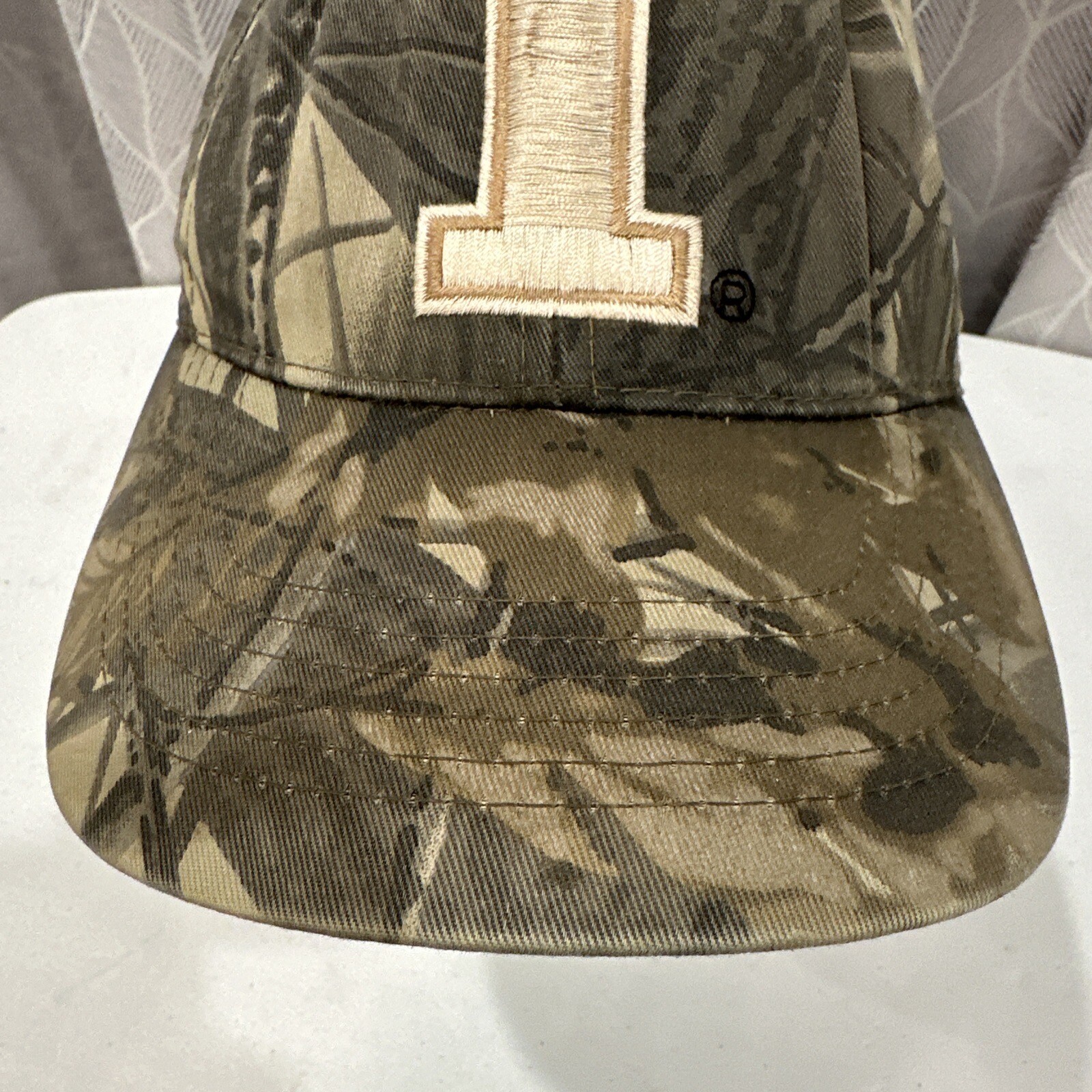 Illinois Capitol I Camouflage Tan Hat Cap. Hook Loop Well Worn