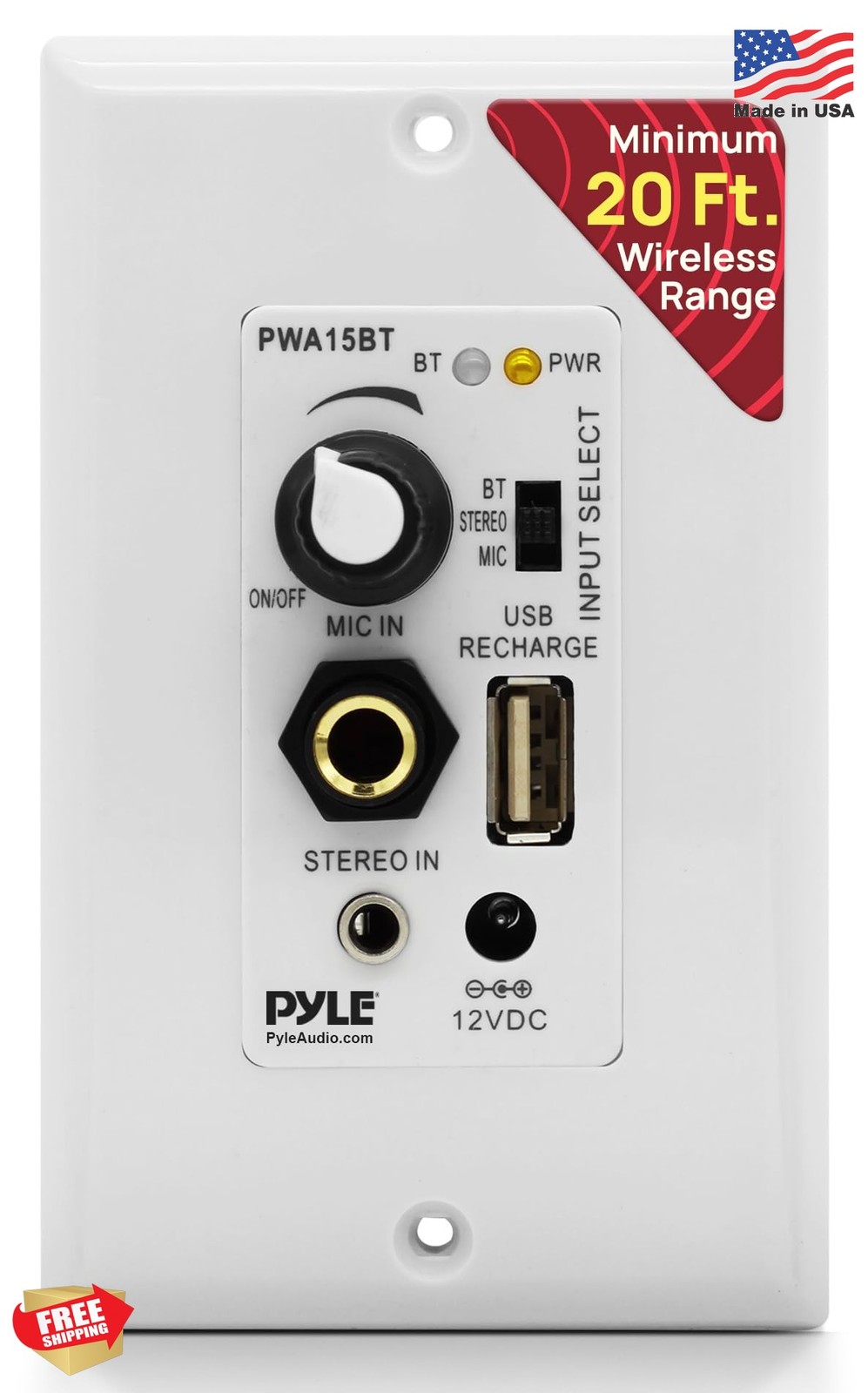 Pyle Wireless BT Receiver Wall Mount - 100W In-Wall Audio Control Receiver w/ Bu