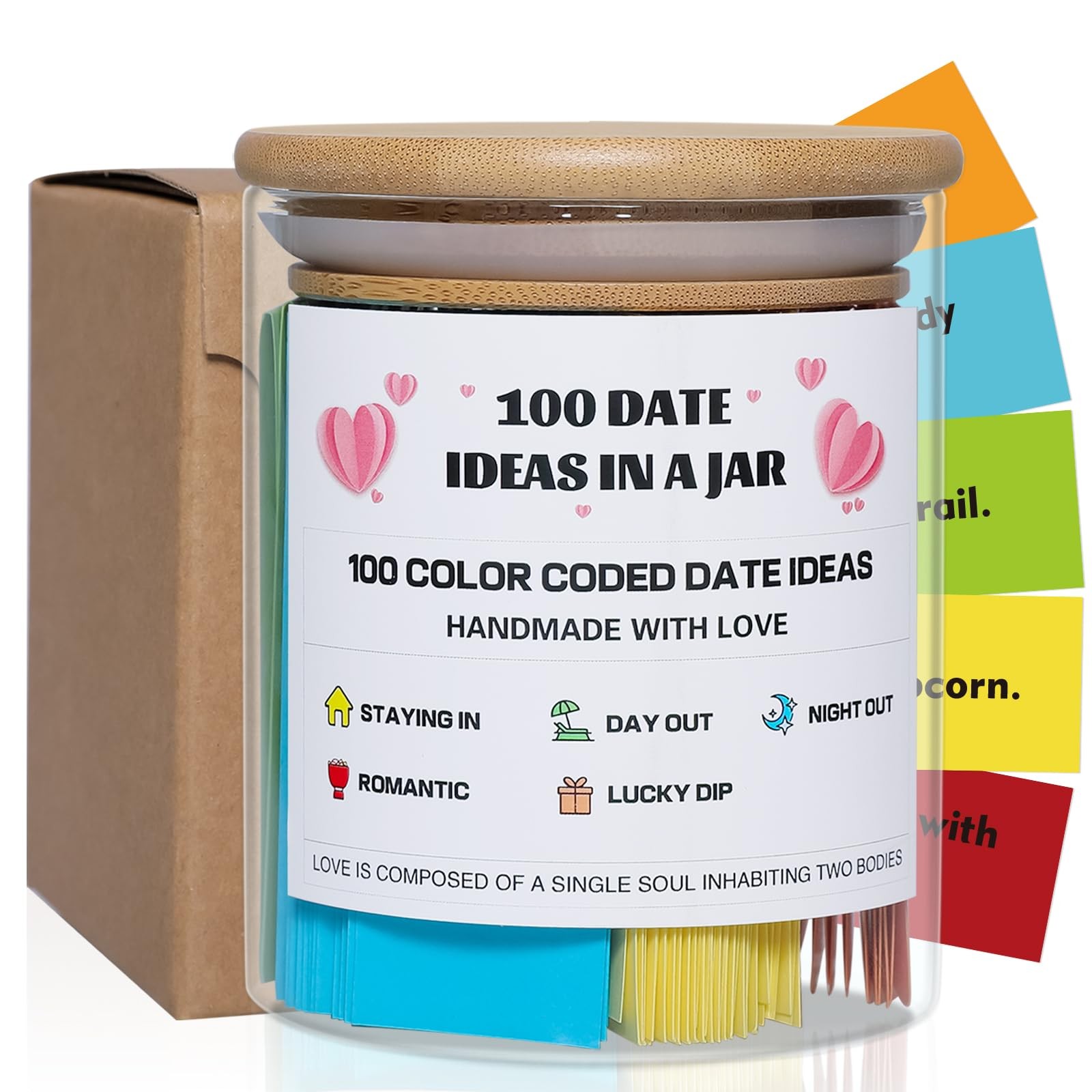 MSEHKM 100 Date Ideas In A Jar Night Color Coded 16.9 Ounces, pure