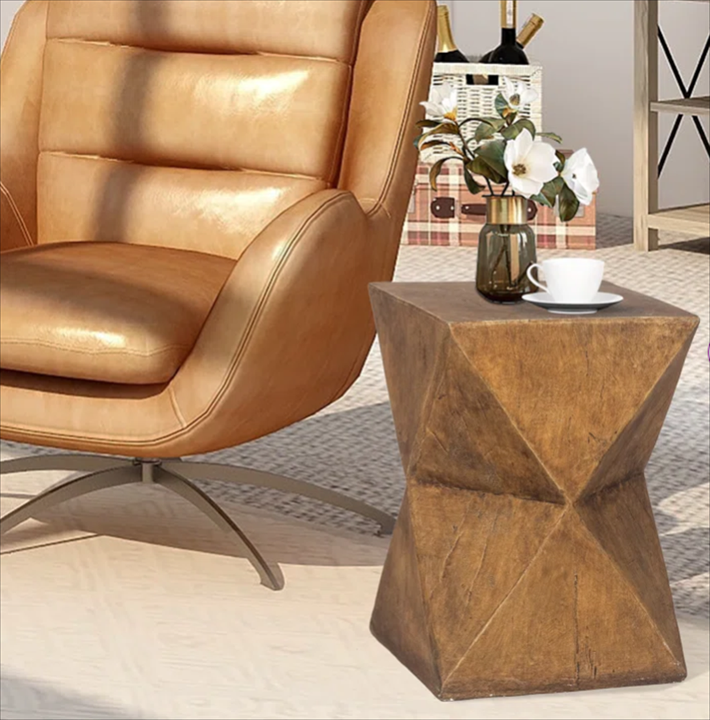 18'' Tall Unique Concrete Side Table Decor Outdoor Handmade End Table Geometric