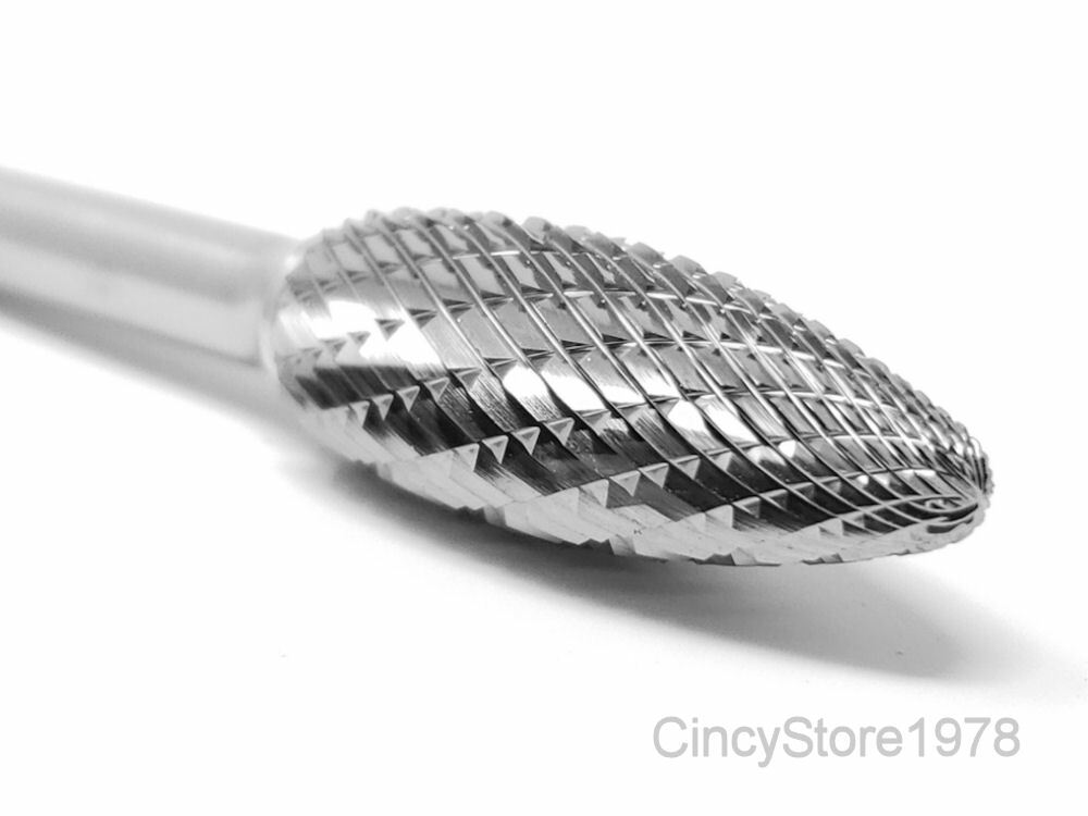 SH5D Flame Shape Tungsten Carbide Burr Bur Cutting Tool Die Grinder Bit 1/4" NEW